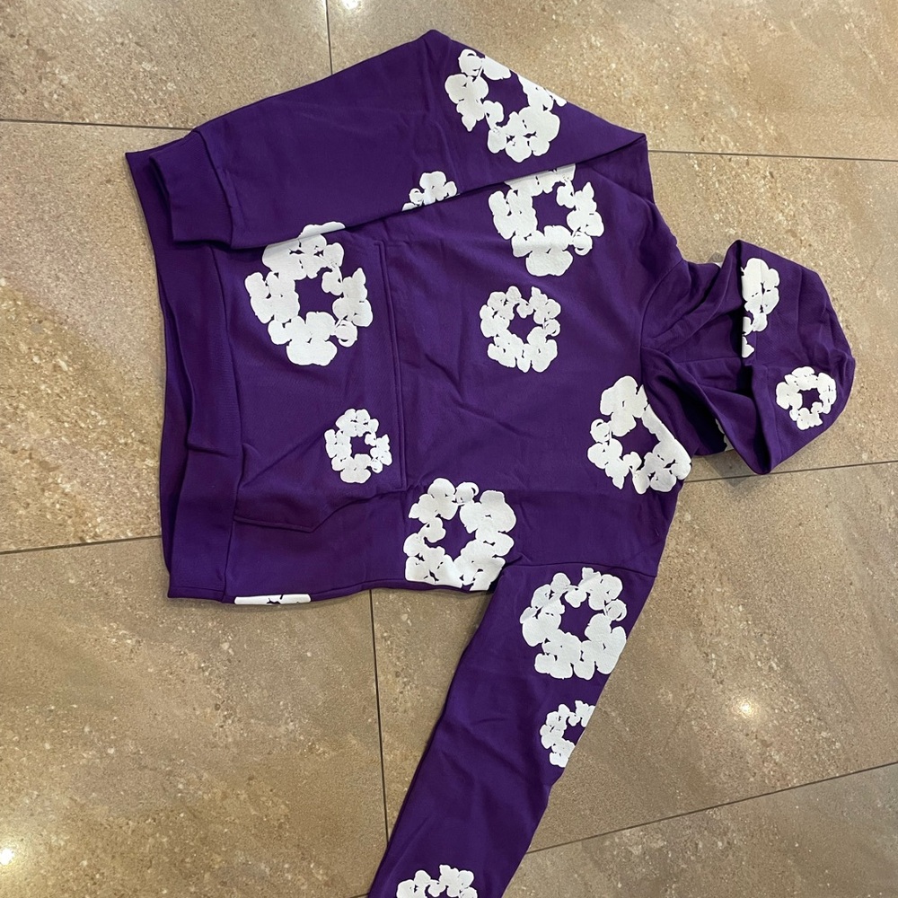 Purple Hoodie with White Floral Design